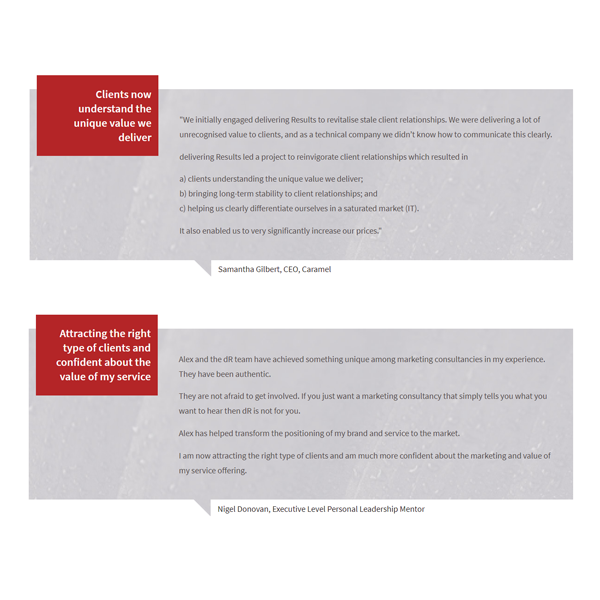 Delivering Results Testimonial Page